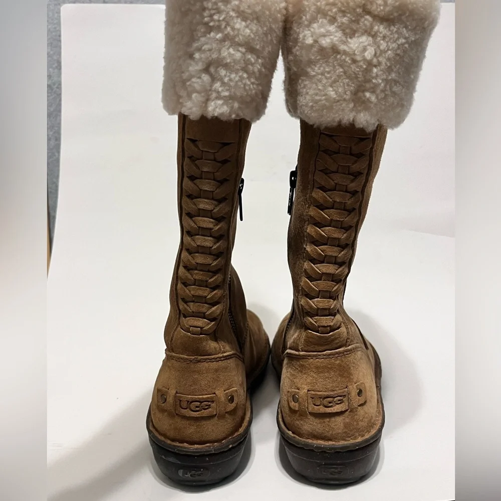 UGG Karyn Cuff Sheepskin Boots Chestnut Brown READ